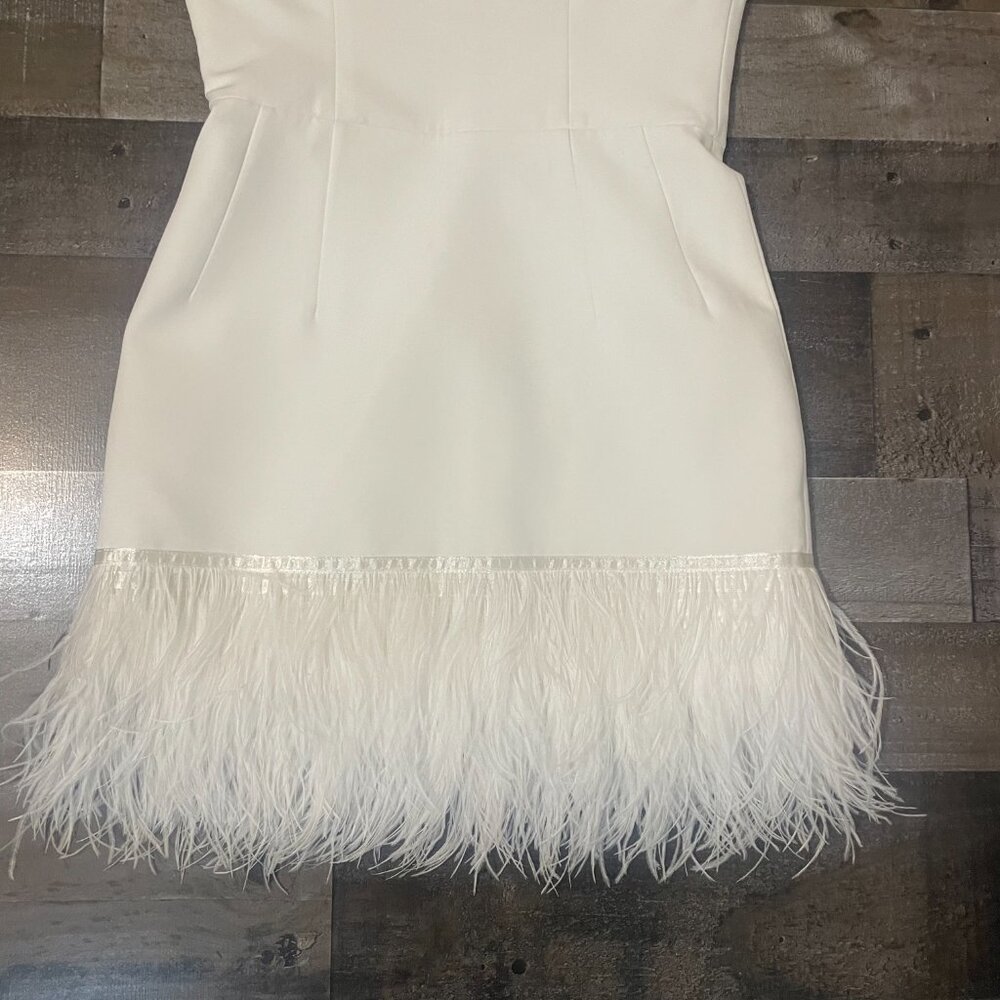 Bronx and Banco Women's Strapless Feathered Mini Dress Lola Blanc sz S 4 - Picture 5 of 10